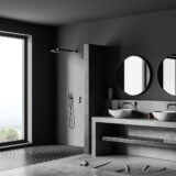 Dark bathroom interior with shower