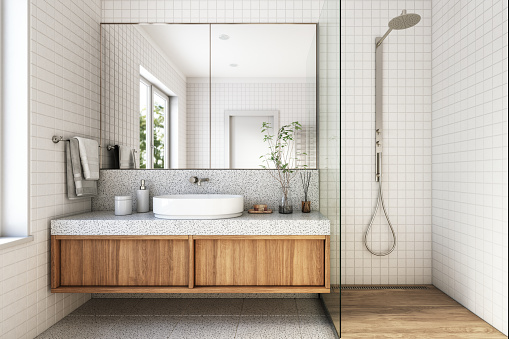 Modern Bathroom Interior stock photo - 3d render