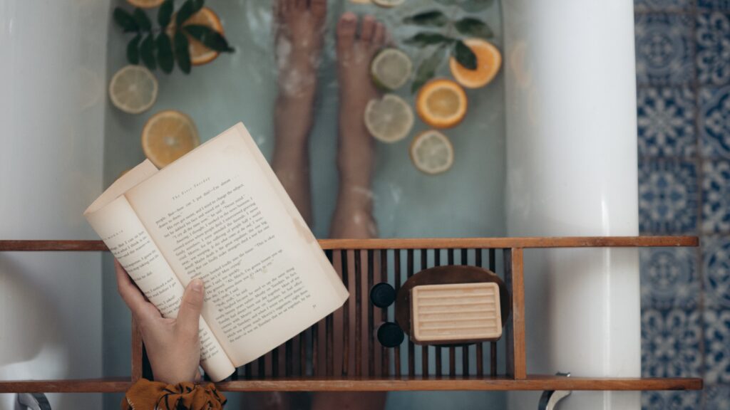 lady reading in bathtub